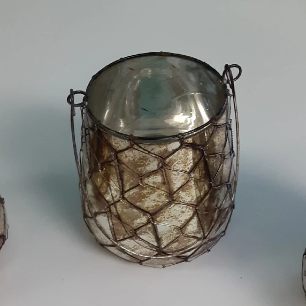 Terrain Lanterns, Rustic Cottage Style, 3 Set, Wire & Mercury Glass, Handle, NEW